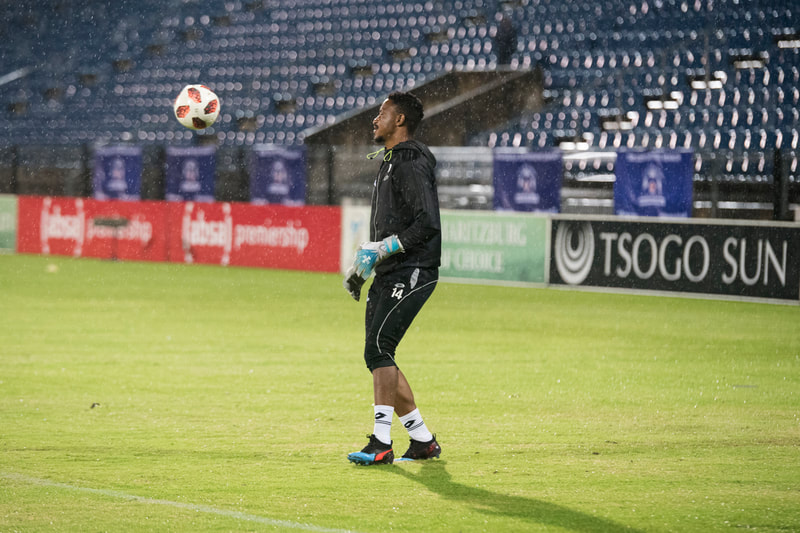 Bongani Mpandle of Maritzburg United, warming up before the game.
Match between Maritzburg United and Bloemfontein Celtic at the Harry Gwala Stadium on the 5th of April 2019 © Image: BOOGS Photography / Andrew Mc Fadden