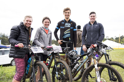 Stacey Hyslop, Christie Hearder, Nathan Treble and Chad Hearder all smiles after completing the gruelling MTB event - (c) Andrew Mc Fadden / BOOGS Photography