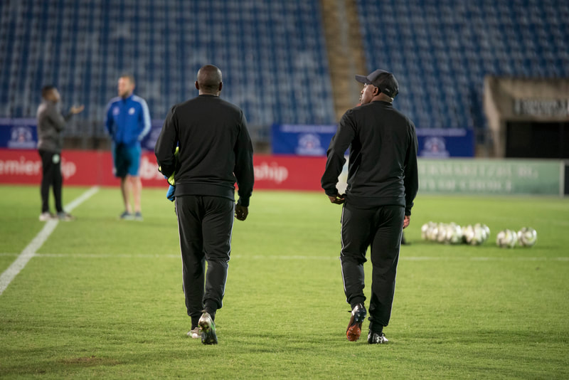 Coaches warm up During an entertaining encounter between Maritzburg United and Bloemfontein Celtic that took place at the Harry Gwala Stadium in Pietermaritzburg on the 8th of November 2019. Image: BOOGS Photography / Andrew Mc Fadden