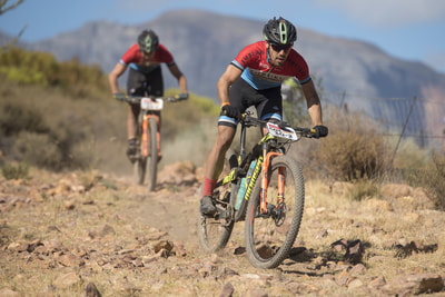 Dylan Rebello and Marco Joubert of Imbuko Momsen during the 2018 ABSA Cape Epic