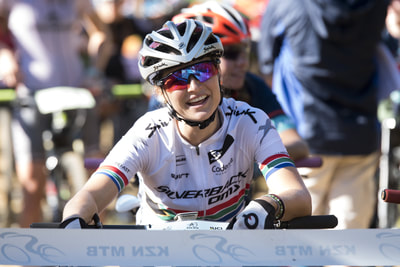 Mariske Strauss, Team Silverback OMX, all smiles and laughs before her race at the Cycling SA Cup Series, Cascades